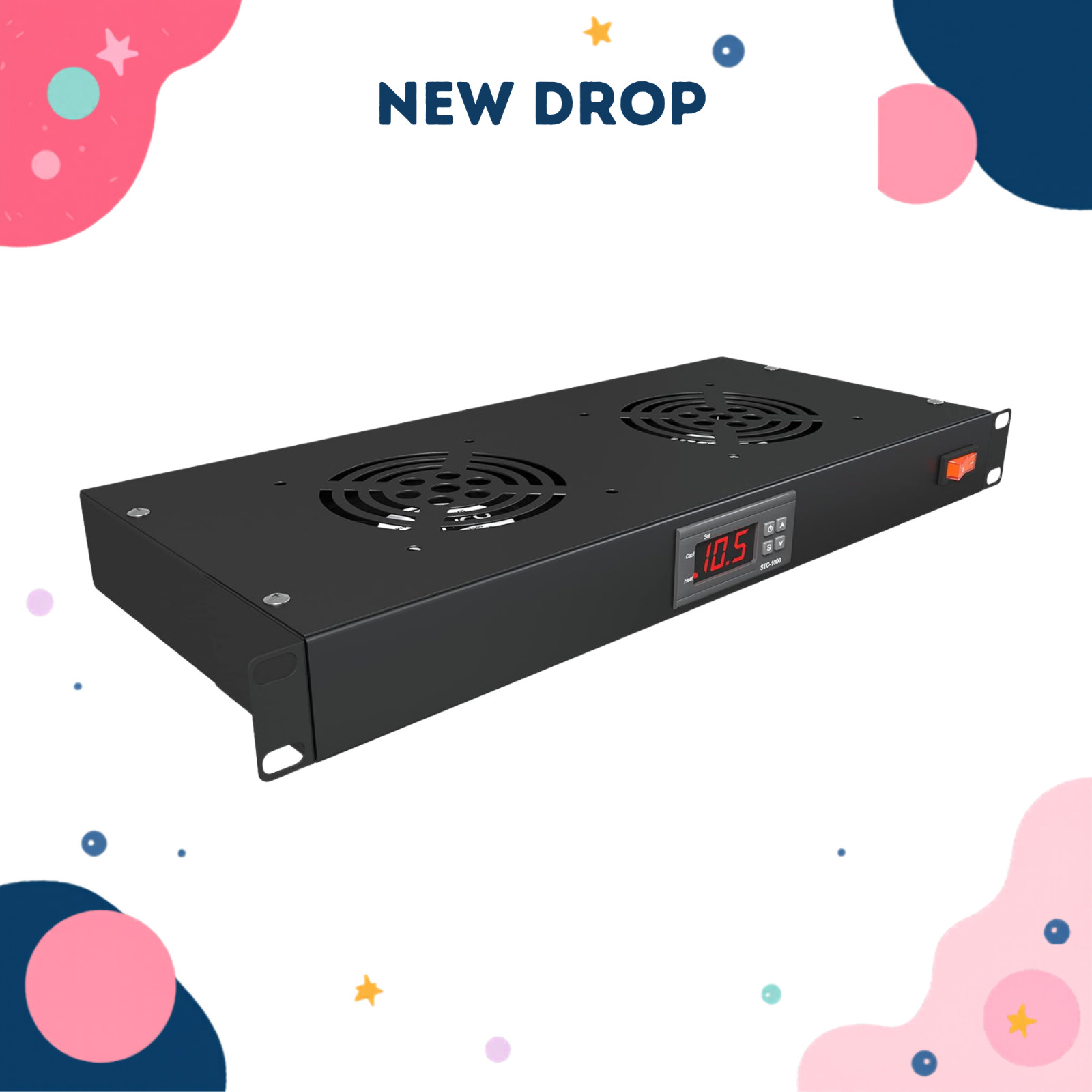 NEW 1U 19in Rack Mount Fan Dual Fan Temp Control Server Cooling System