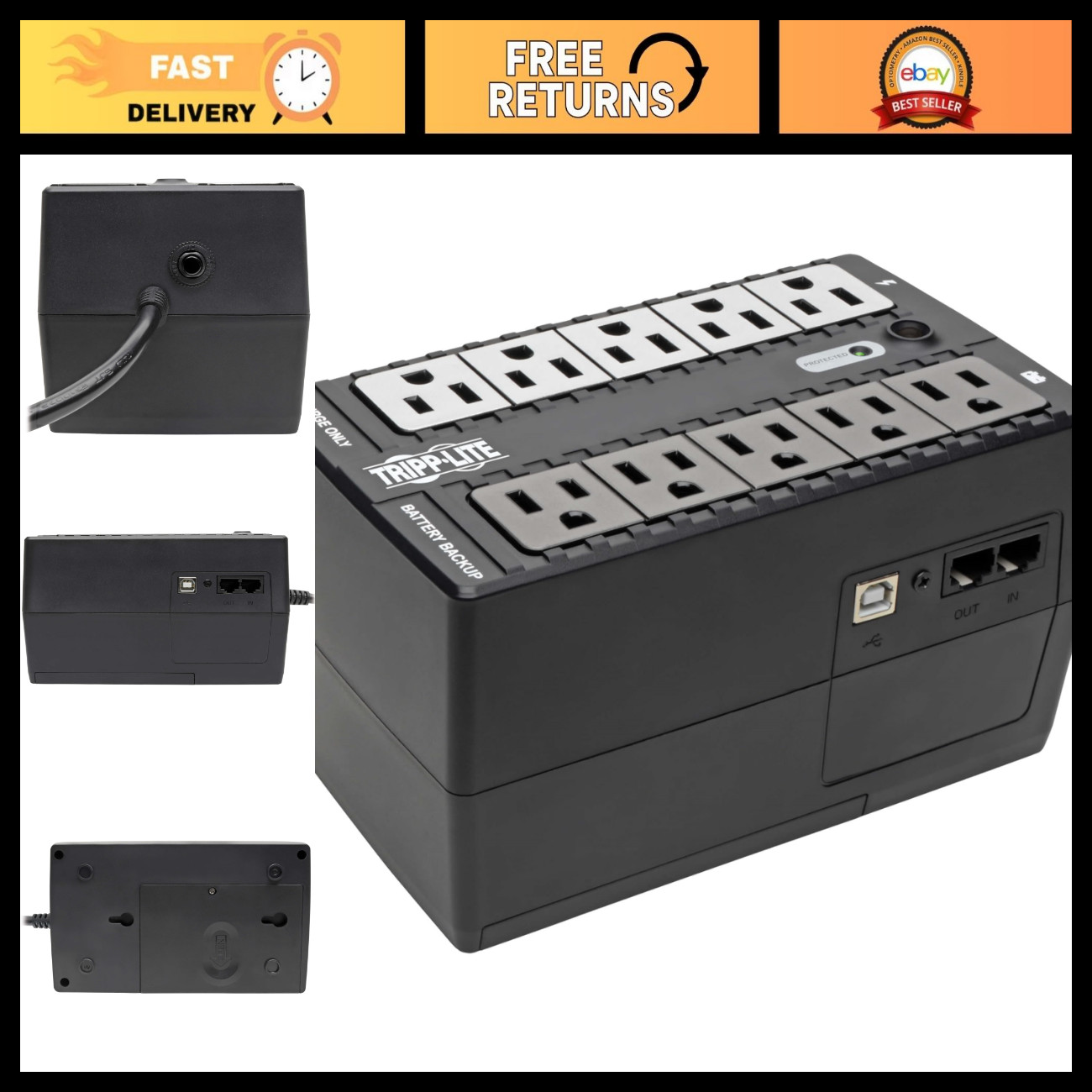 550VA UPS Battery Backup & Surge Protector, 300W Power Supply, Reliable Protecti