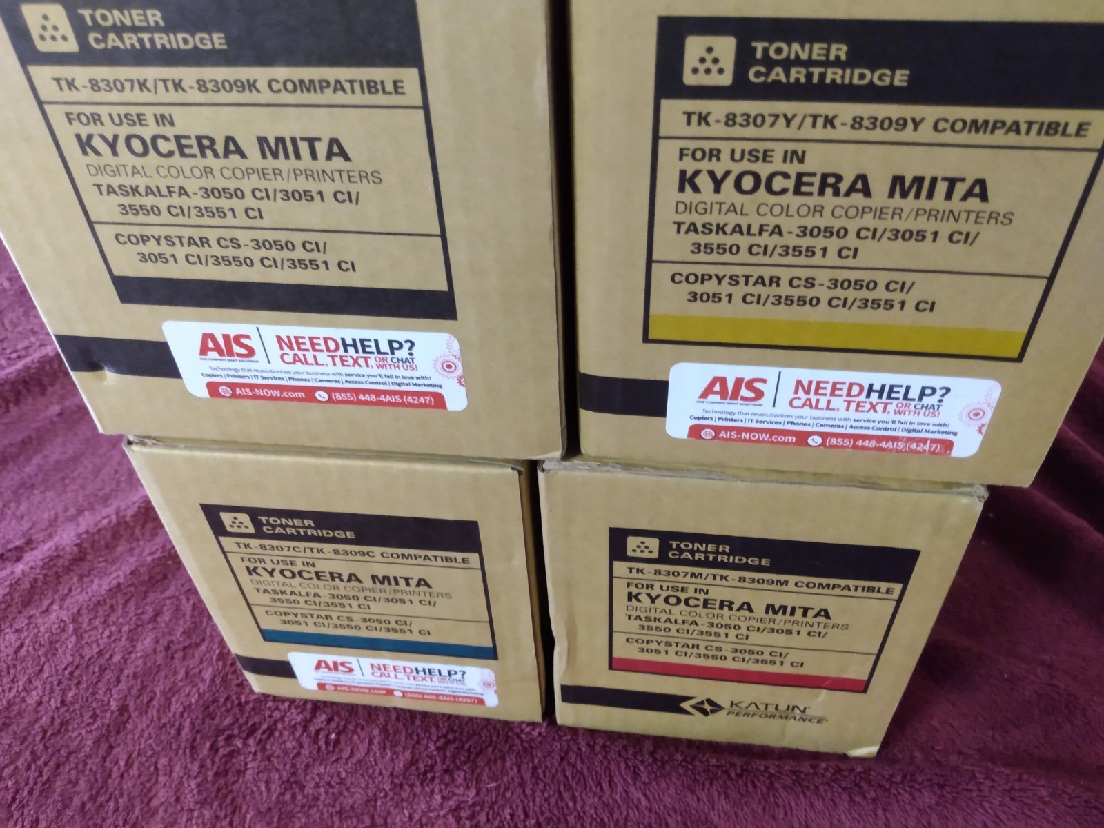 KYOCERA TK-8307 TONER CARTRIDGE SET OF 4 BRAND NEW IN THE BOX BLACK, Y, C & M.