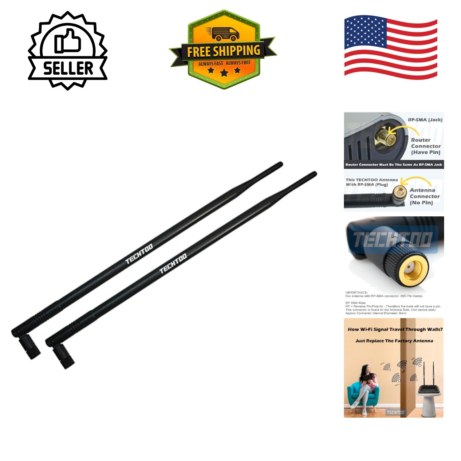 Extend Your WiFi Range with 9dBi Omni Antenna 2-Pack - Maximum 300 Feet Coverage