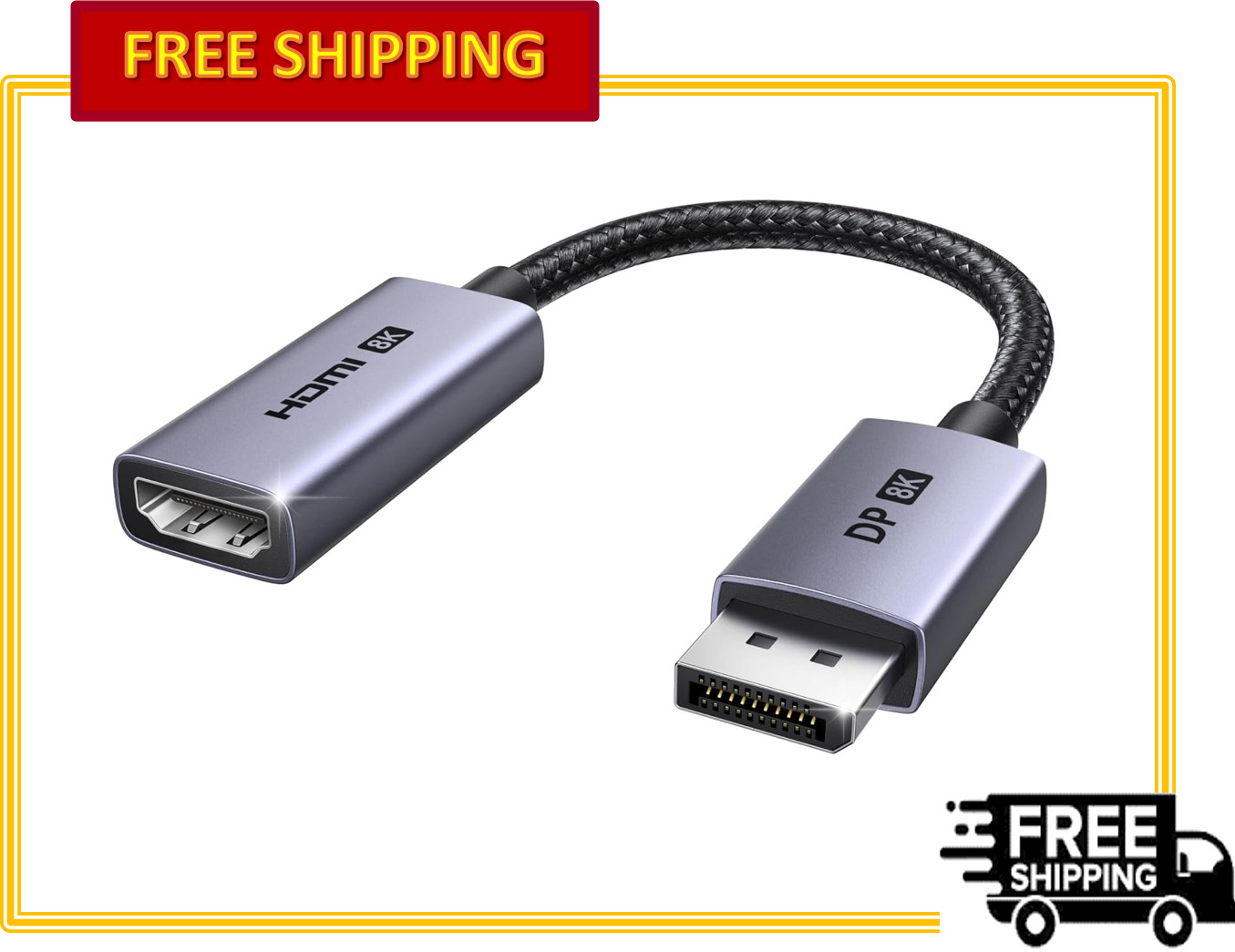 UGREEN Unidirectional 8K@60Hz DPort 1.4 Male to HDMI 2.1 Female Adapter, 0.66FT