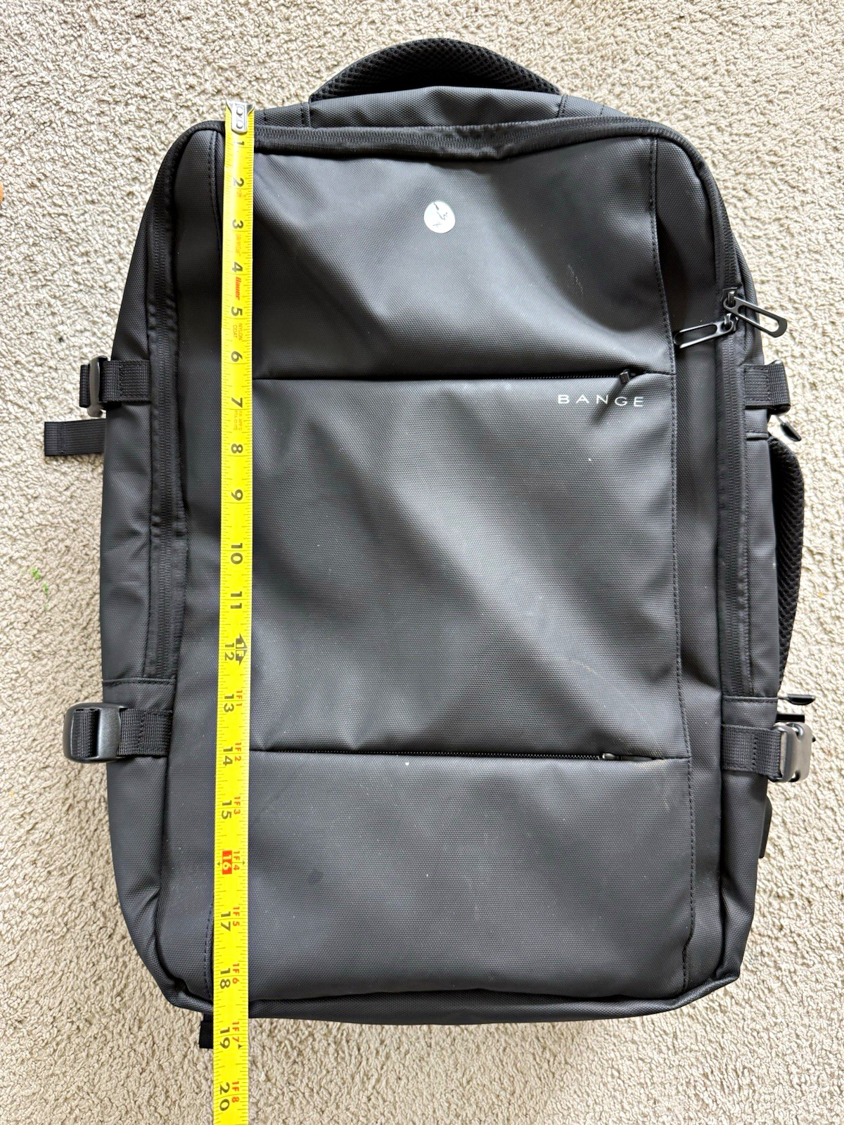 BANGE 15in Laptop Backpack Black Polyester Padded Adjustable Straps Solid