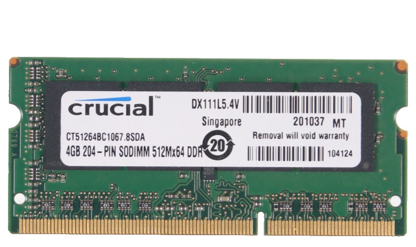 Crucial 4GB DDR2 SO-DIMM 204-Pin PC2-8500 DDR3 Non-ECC CT51264BC1067.8SDA
