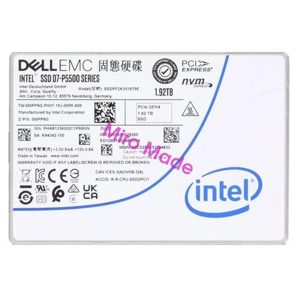 Intel D7 P5500 Series 1.92TB SSD DELL U.2 2.5" PCIe Gen4 NVME SSDPF2KX019T9E