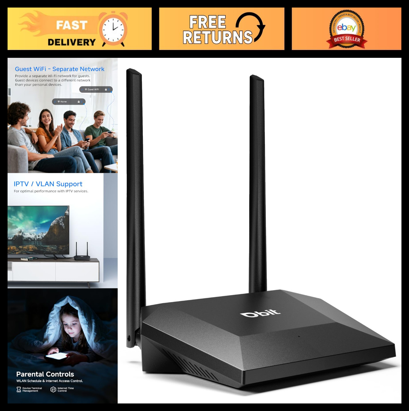 N300 2.4GHz WiFi Router, WISP Repeater Mode, Secure Internet for Smart Home, Eas