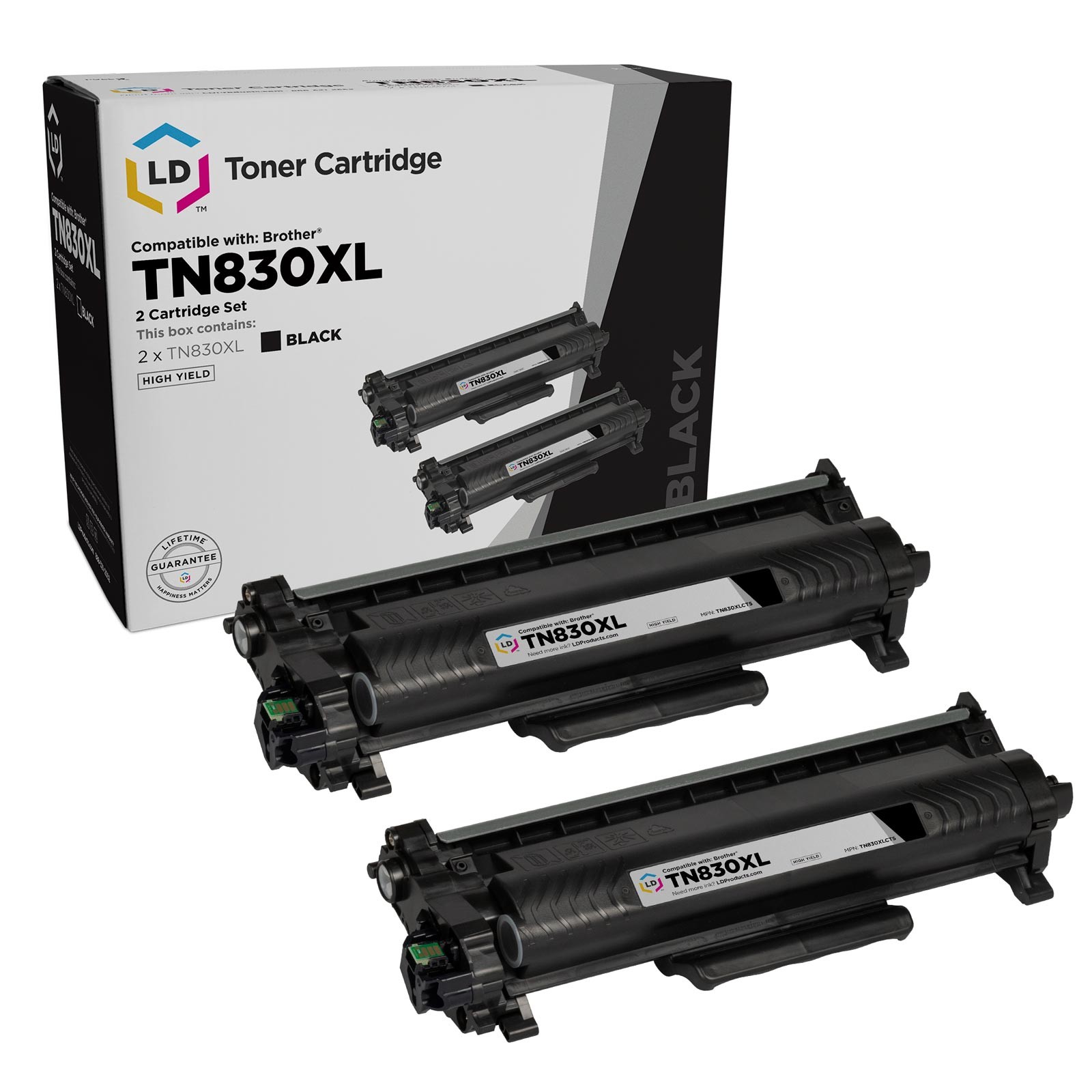 LD Replacement Toner Compatible with Brother TN830 High Yield (2-Pack Black)