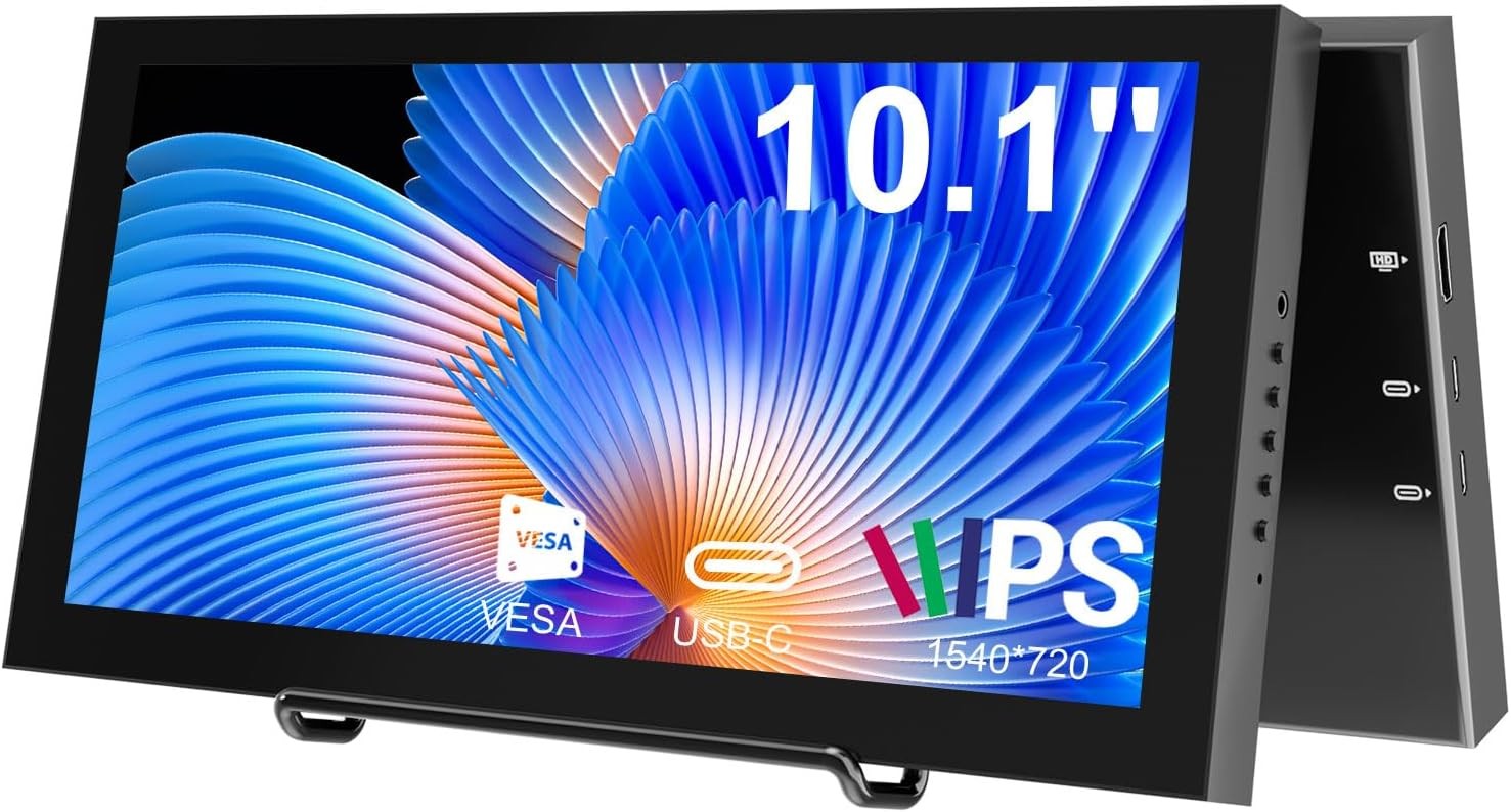 10.1 Inch Secondary Mini Monitor, 1540×720 IPS USB-C HDMI Display with Speaker
