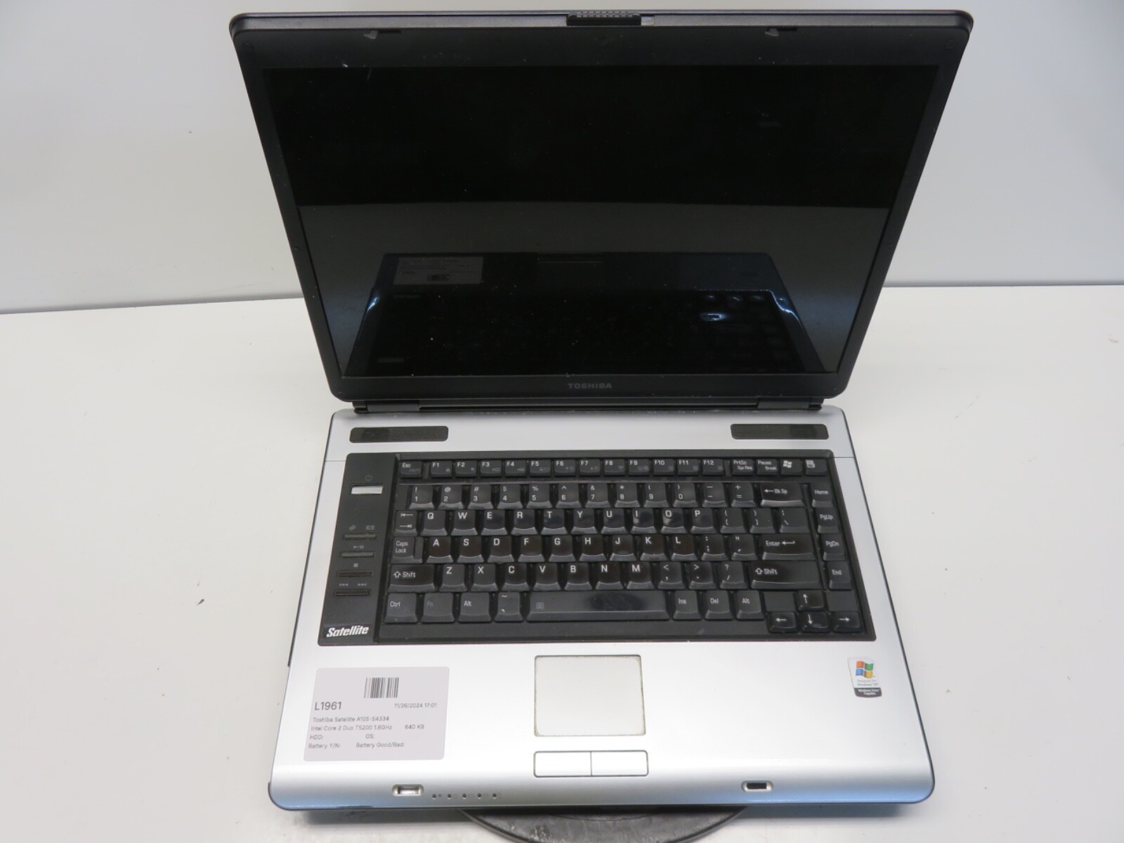Toshiba Satellite A105-S4334 Intel Core 2 Duo T5200 1.6GHz 640 KB NO HDD No Batt