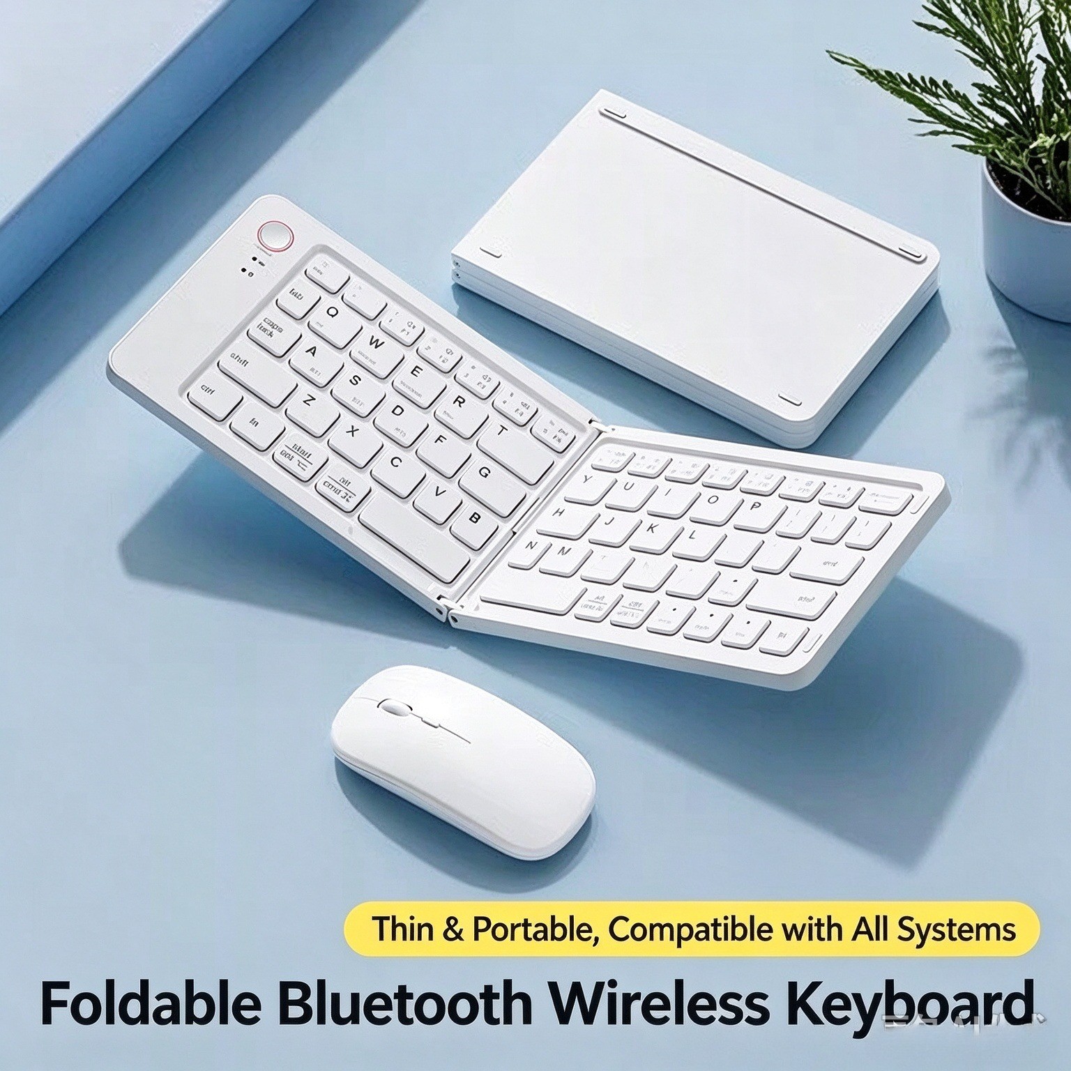 Portable Foldable Bluetooth Keyboard Mouse Set for iPad Laptop Phone TypeC White