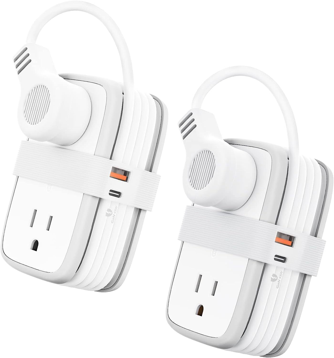 2 Pcs 4ft Cord Travel Power Strip Bar GaN 45 W USB C Ports 4 Outlets 2 USB Port
