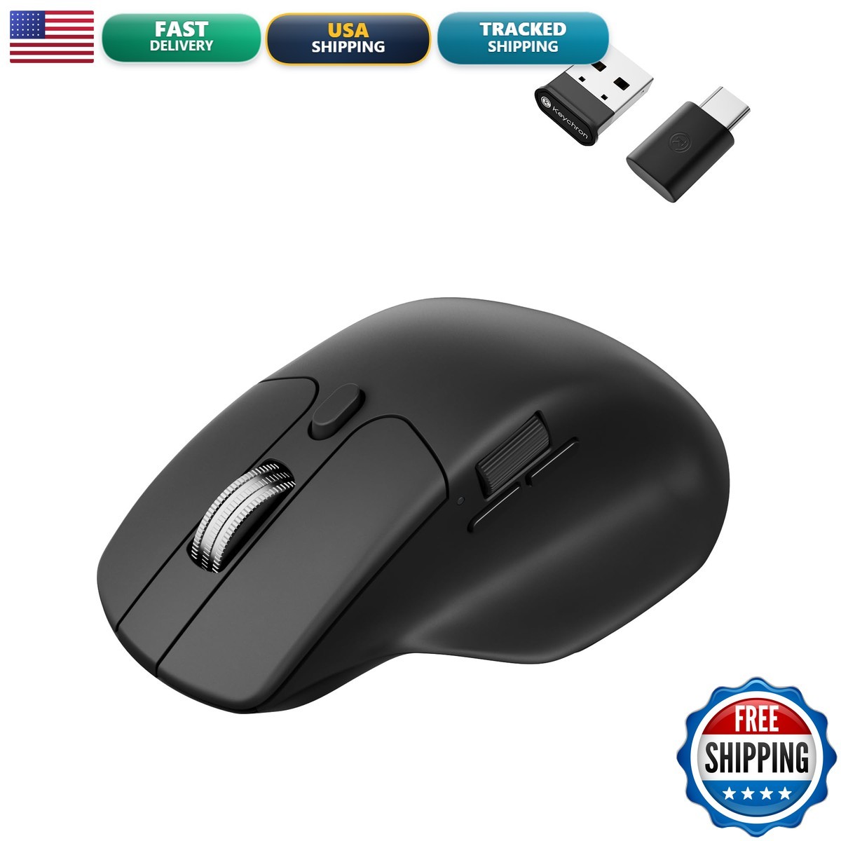 Keychron M6 Silent Wireless Gaming Mouse, 1000Hz, Bluetooth/2.4G/Wired, PixArt