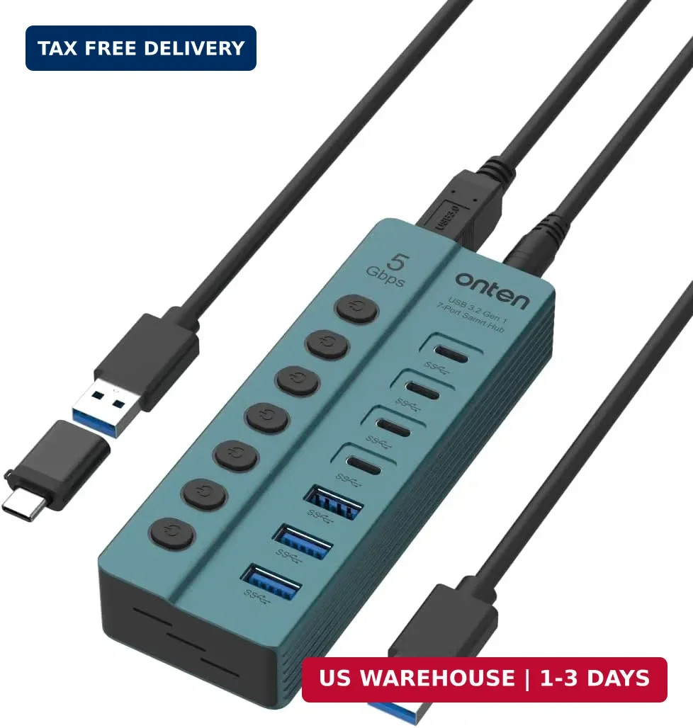 Onten 7-PortUSB 3.0 USB-C Hub, 5Gbps High - Speed Data Transfer, Independent Swi