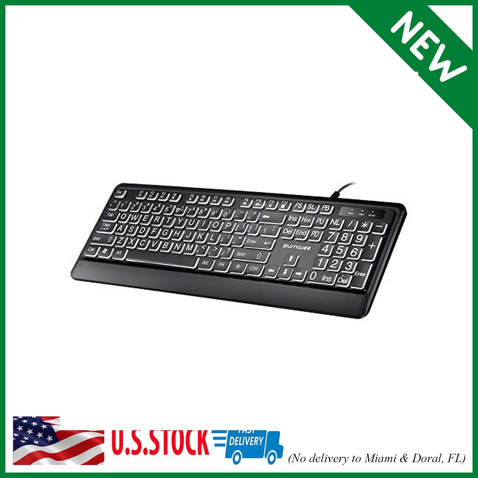 Large Letter Print Keyboard, 104 Keys Standard Full Size USB Wired White LED Bac