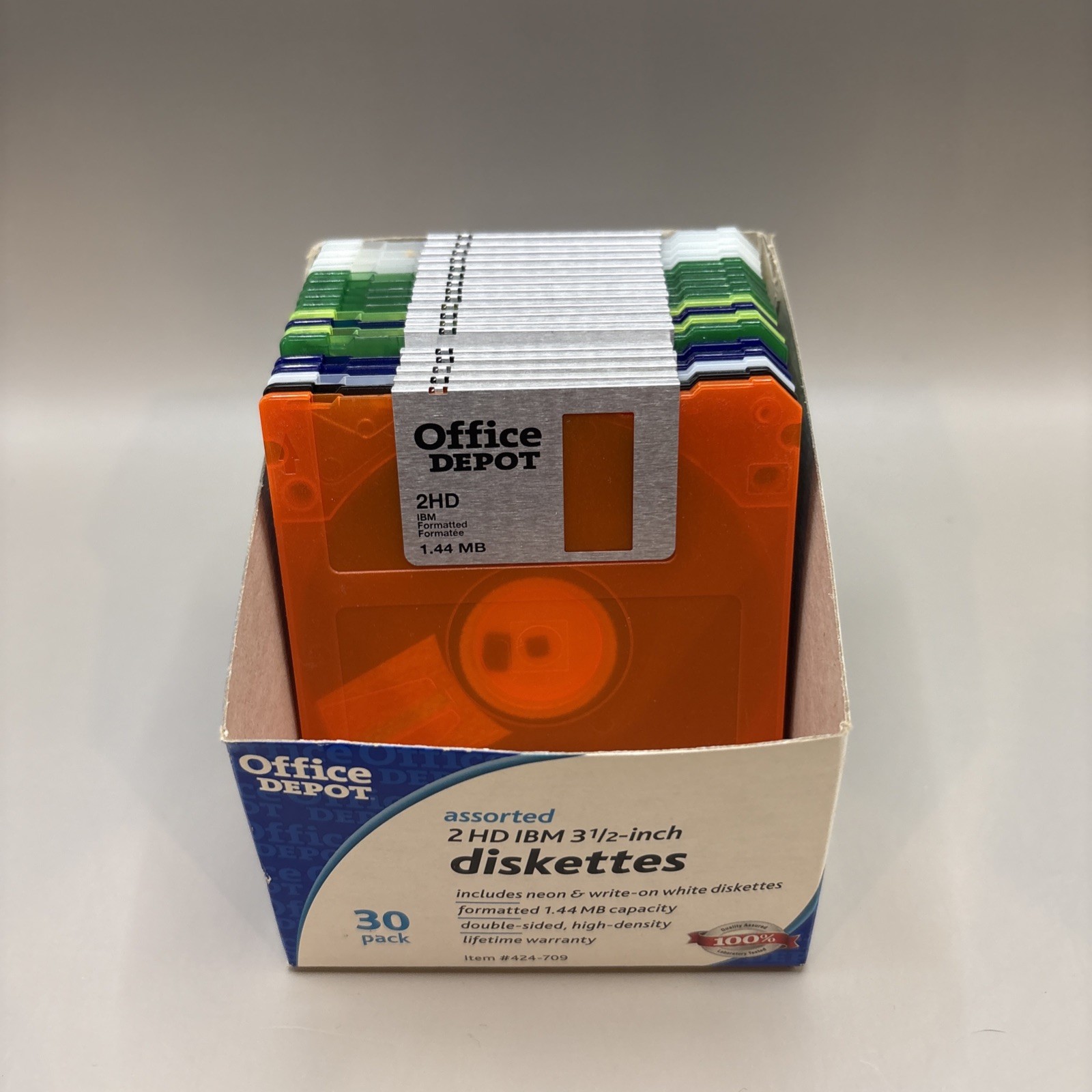 IBM 2HD Neon Office Depot 3 1/2” Formatted 1.44 MB Diskettes Never Used (18)