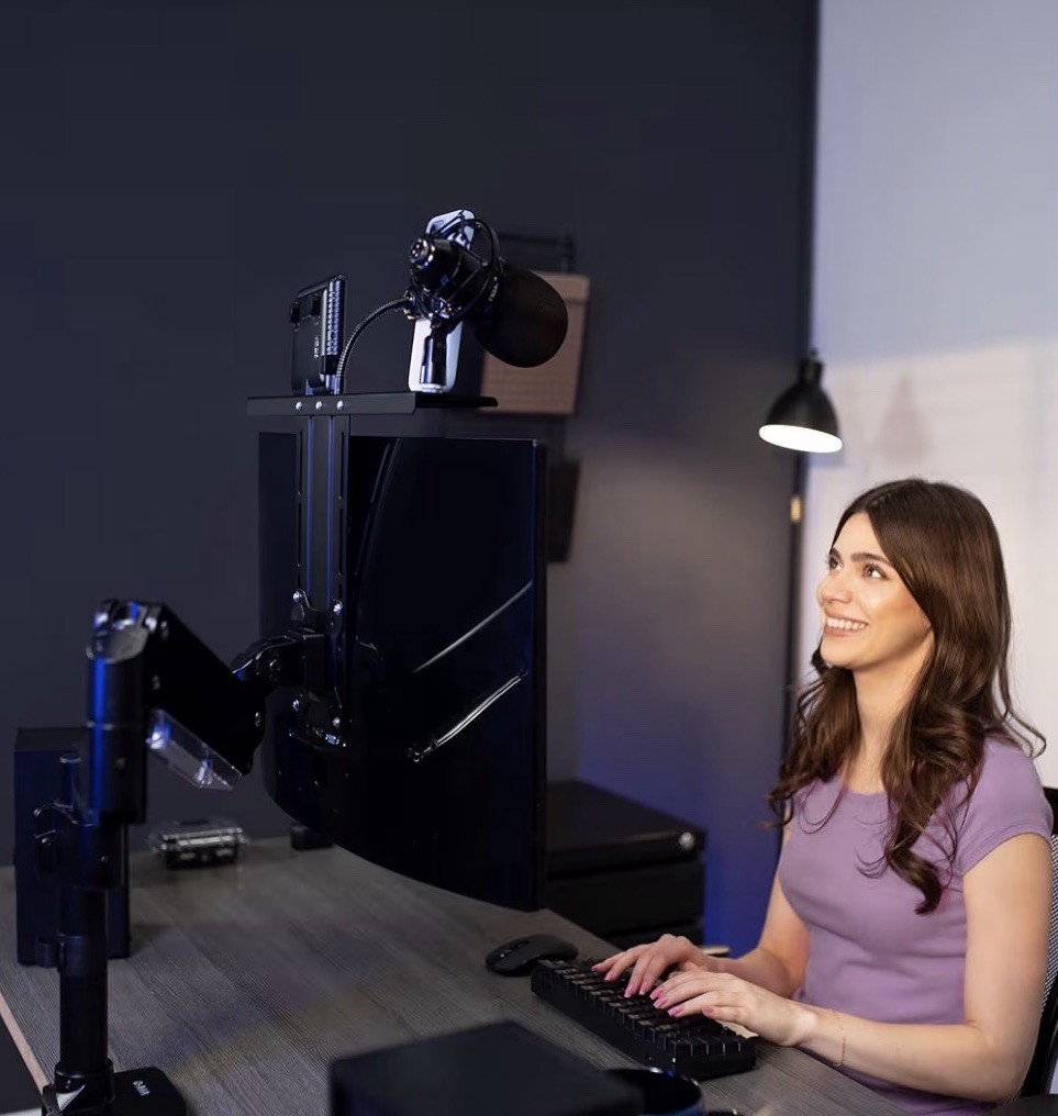 15.75" VESA Monitor Livestream Shelf Mount, Holds Cameras, Microphones, Lighting