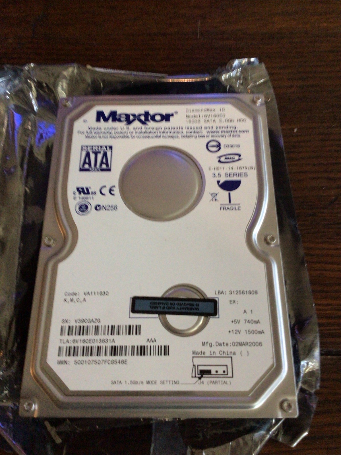 Maxtor  Model 6V160EO  DiamondMax10