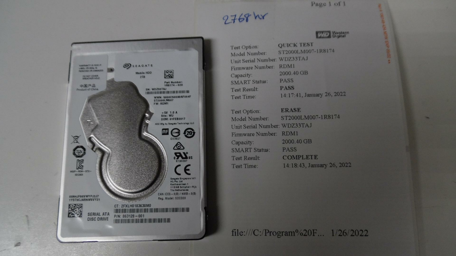 OEM Seagate 2.5" 2TB 5400RPM SATA HDD - ST2000LM007 - Tested