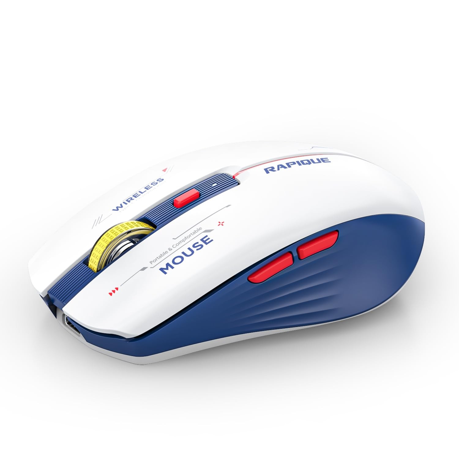RAPIQUE Bluetooth Wireless Mouse - (BT1/BT2+USB) Tri-Mode High Blue and White