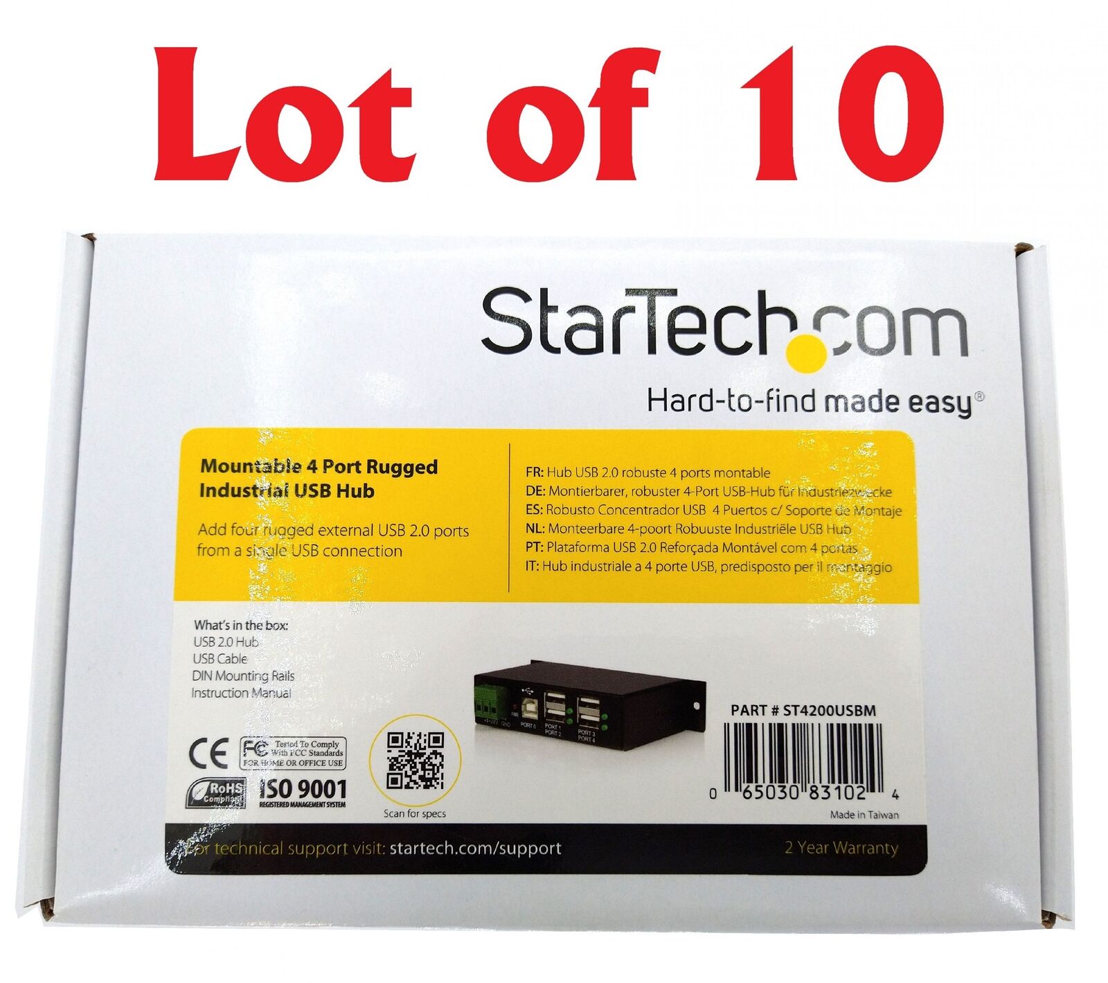 Lot of 10 StarTech ST4200USBM Rugged Industrial 4-port USB2 Hub w/ USB Cable