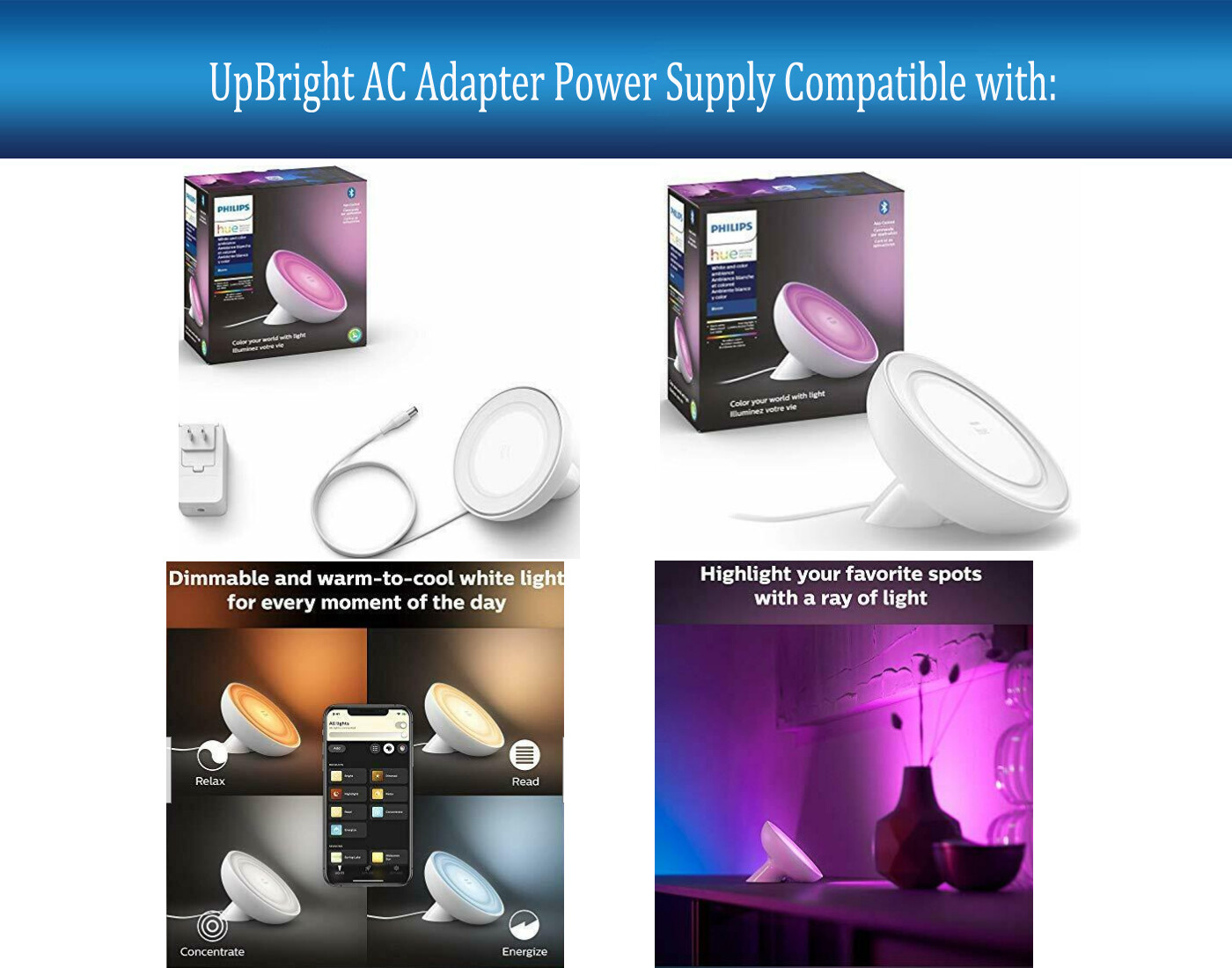 AC Adapter For Philips Hue Bloom Iris Signe LED Table Lamp Power Supply Charger