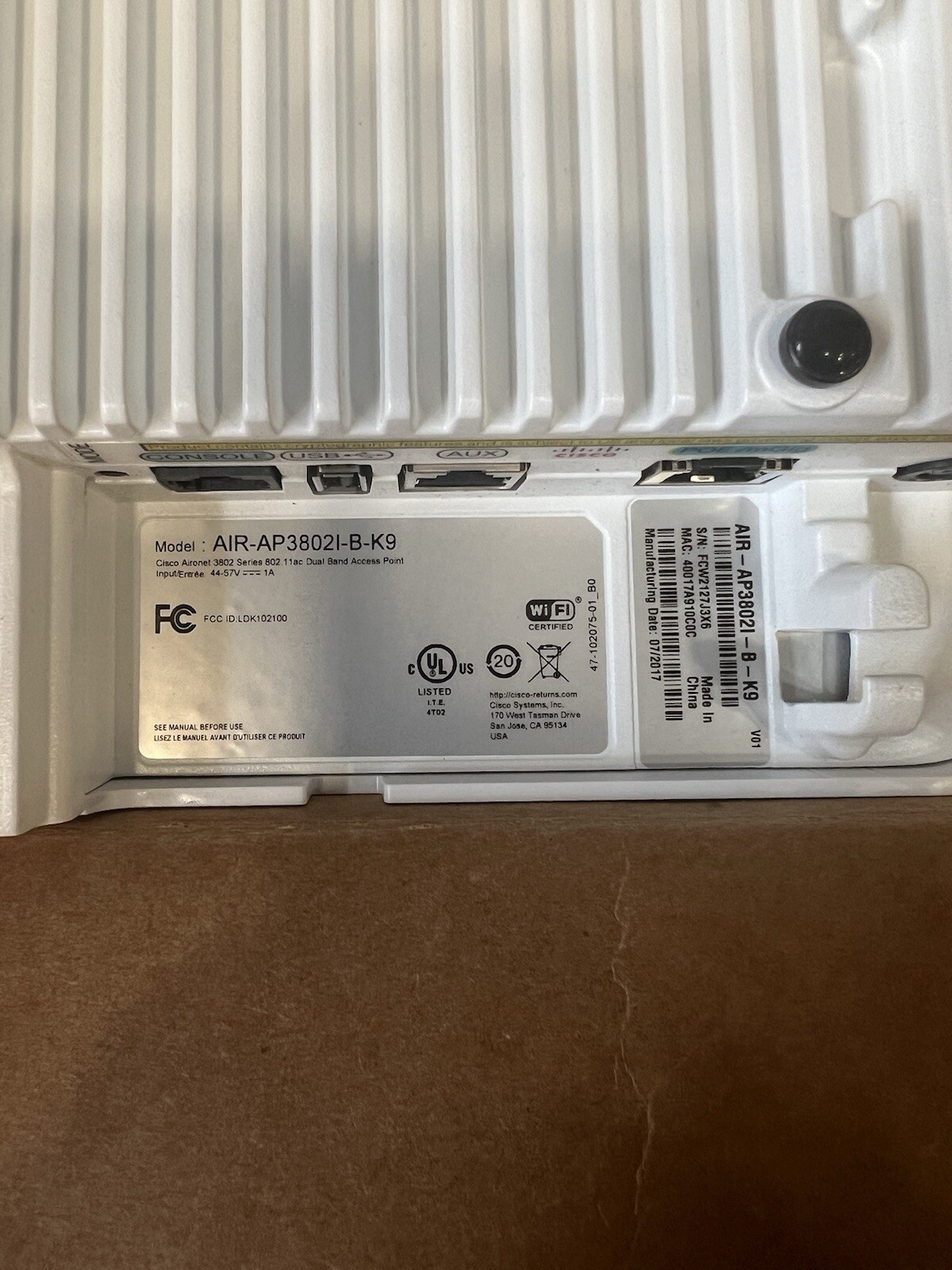 Cisco AIR-AP3802I-B-K9 Aironet 3802 Series  Wireless Access Point 2.4GHz/5GHz
