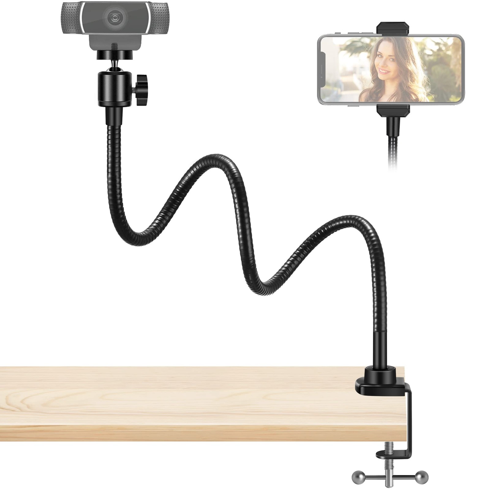InnoGear Webcam Stand with Phone Mount, Desk Camera Arm 25 inches, Black 