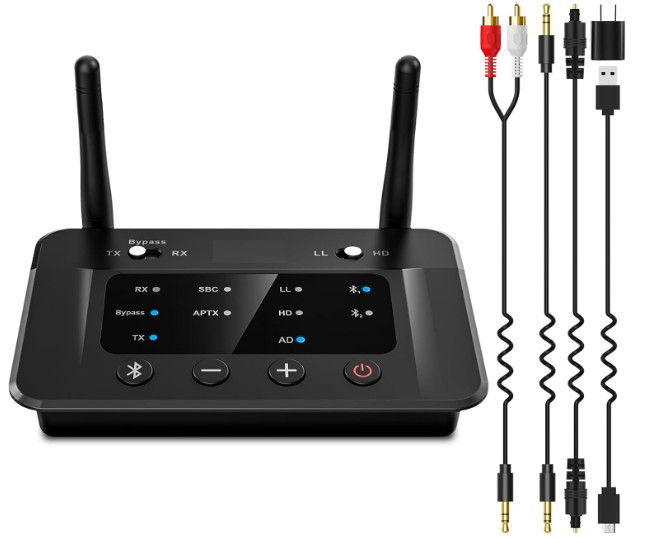 Transmisor Receptor Bluetooth 5.3 para TV, aptX, 2 Auriculares, Óptico RCA AUX