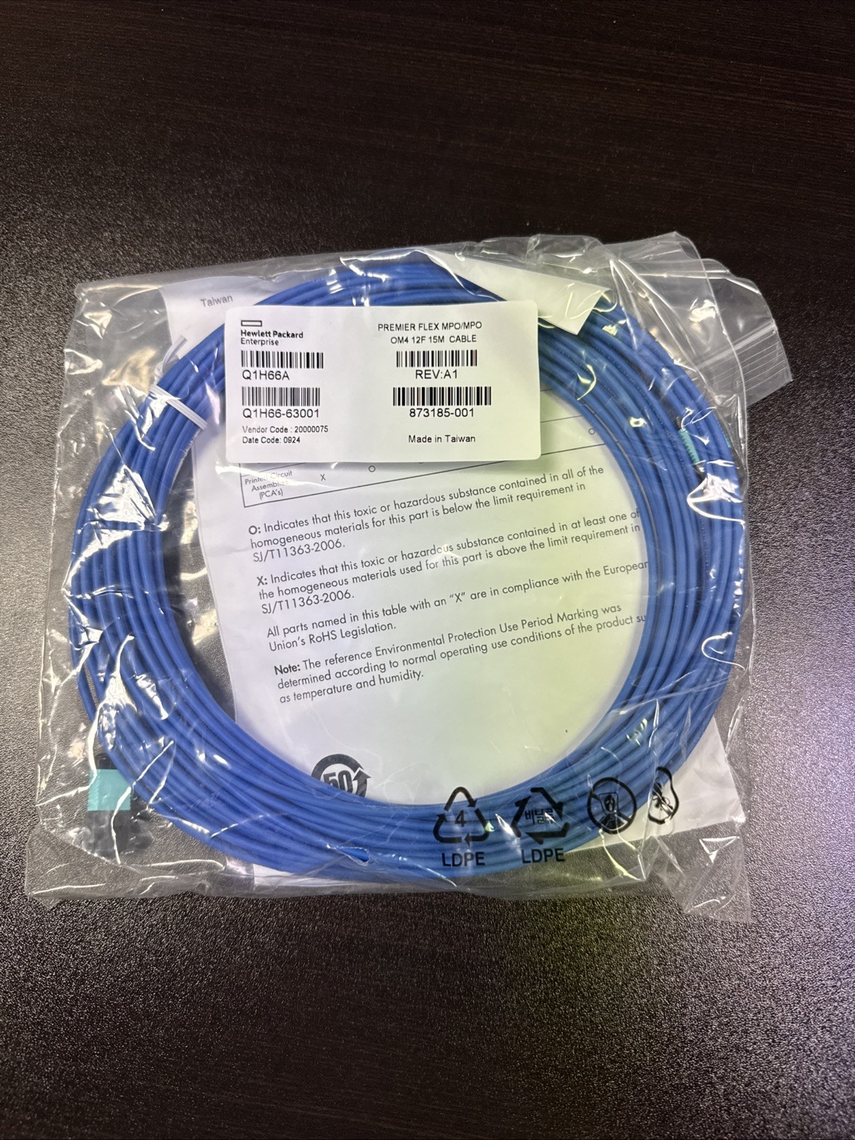 For HPE Q1H66A MPO to MPO Multi-mode OM3/OM4 (12 fiber) 15m cable compatible