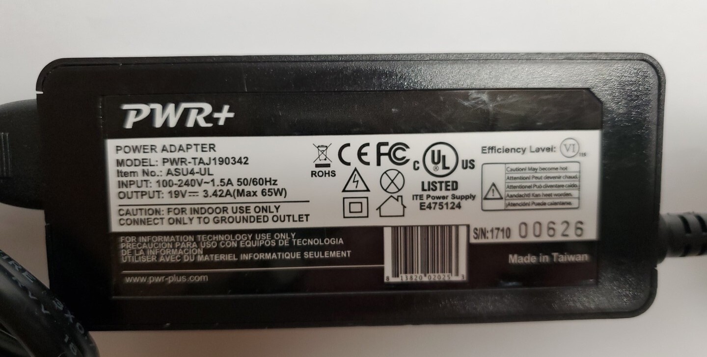 PWR Power Adapter PWR-TAJ190342 Supply Charger 19V 3.42A 