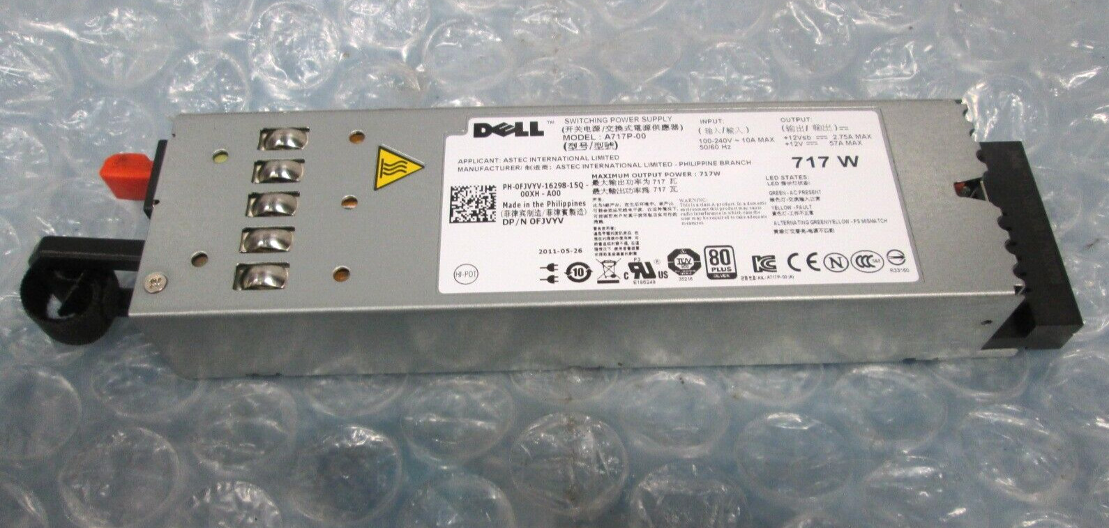 Dell A717P-00 717W Switching Power Supply For Poweredge R610 Dell P/N: 0FJVYV.