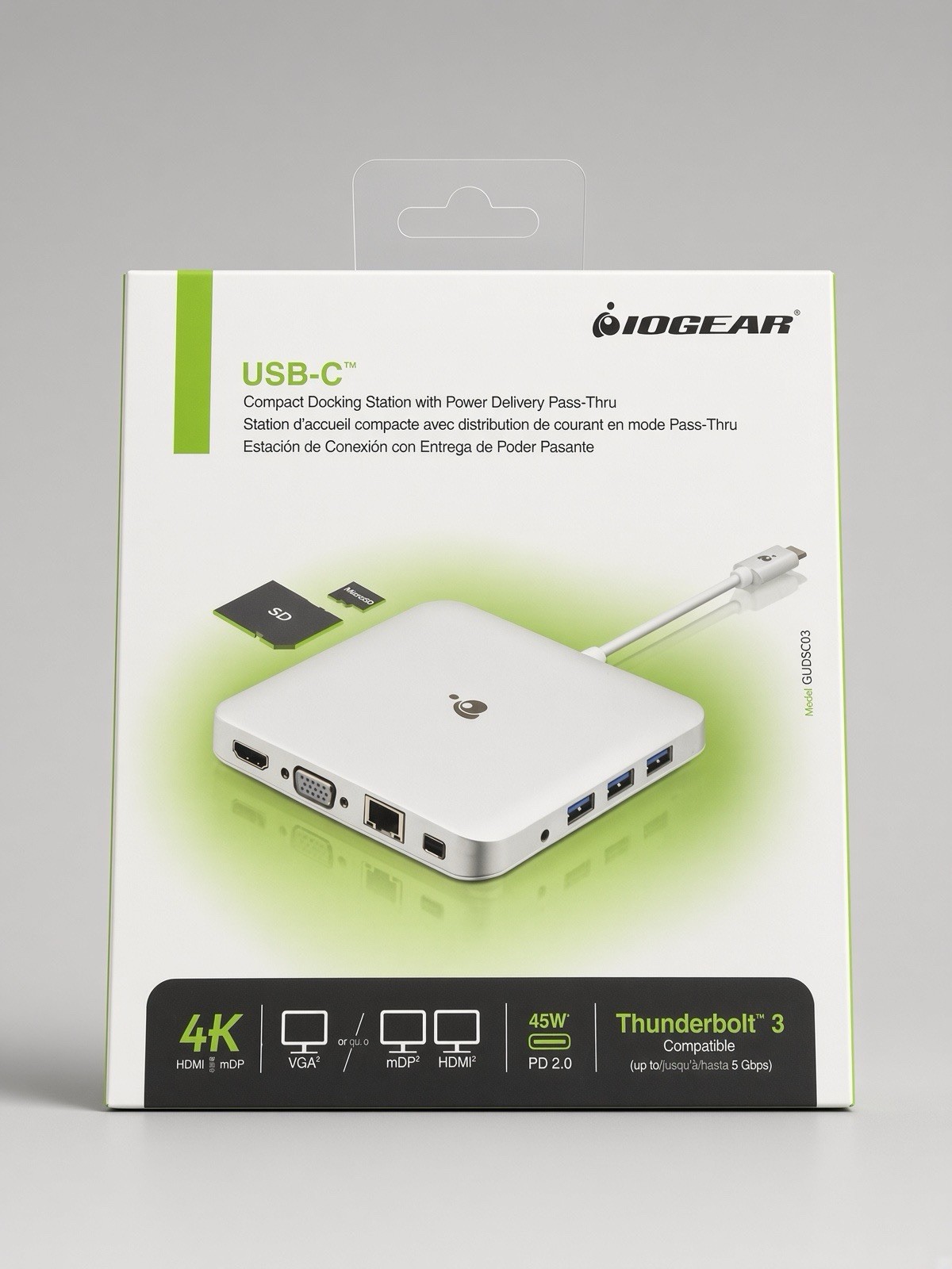 IOGEAR GUD3C03 Compact USB-C Docking Station with Power Delivery Pass-Thru