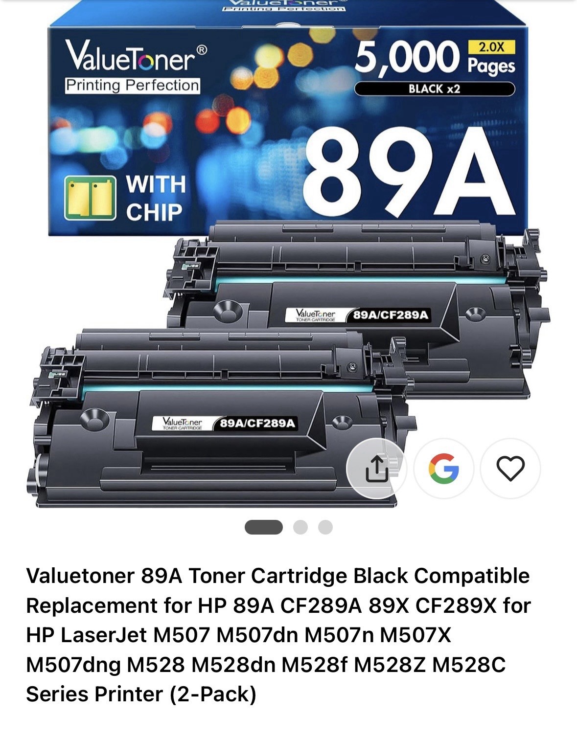 ValueToner 89A CF289A Black Laser Toner Compatible for HP M507 Series (2 pack )