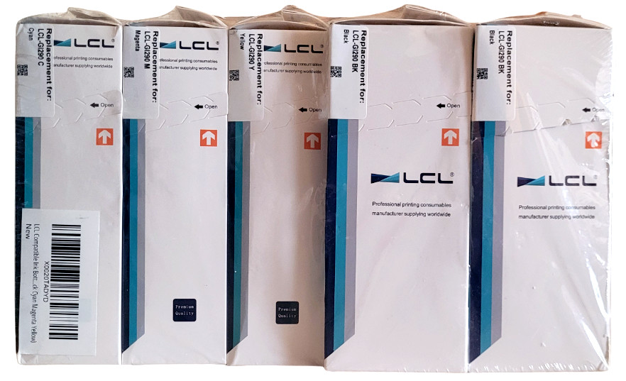 LCL Ink Bottles Replacement for Gl290 5 Pack Set Black Cyan Magenta Yellow