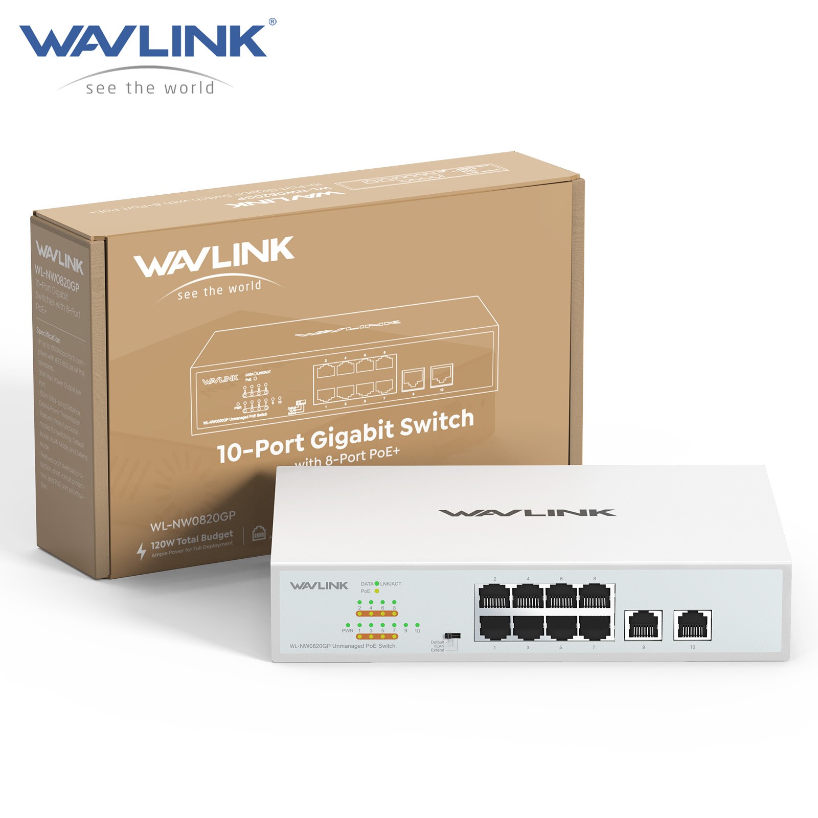 PoE+Gigabit Switch 8/16/24 Ports 120W/250W w/SFP/Uplink VLAN/Extend Plug&Play