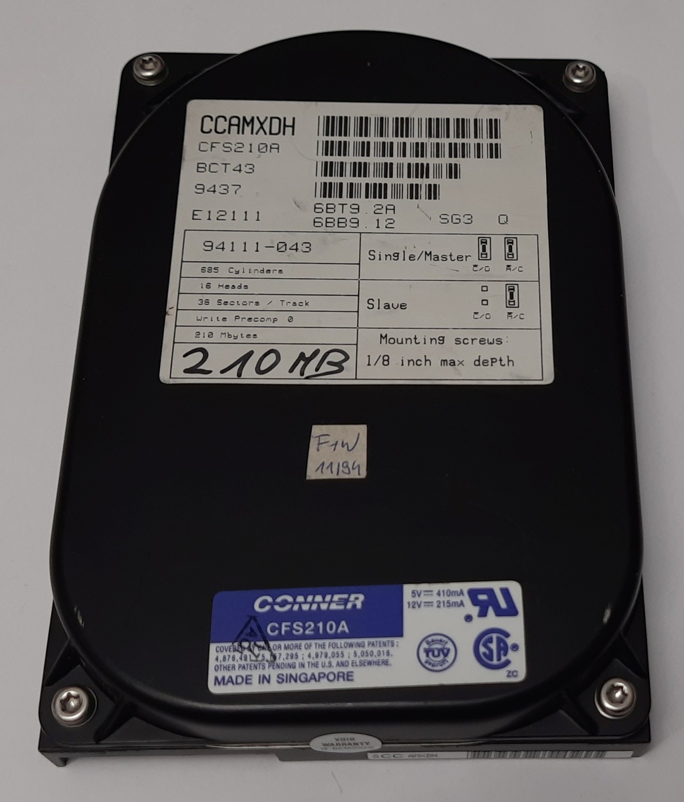 Conner CFS210A IDE (210MB, Retro, 1994) Hard Drive