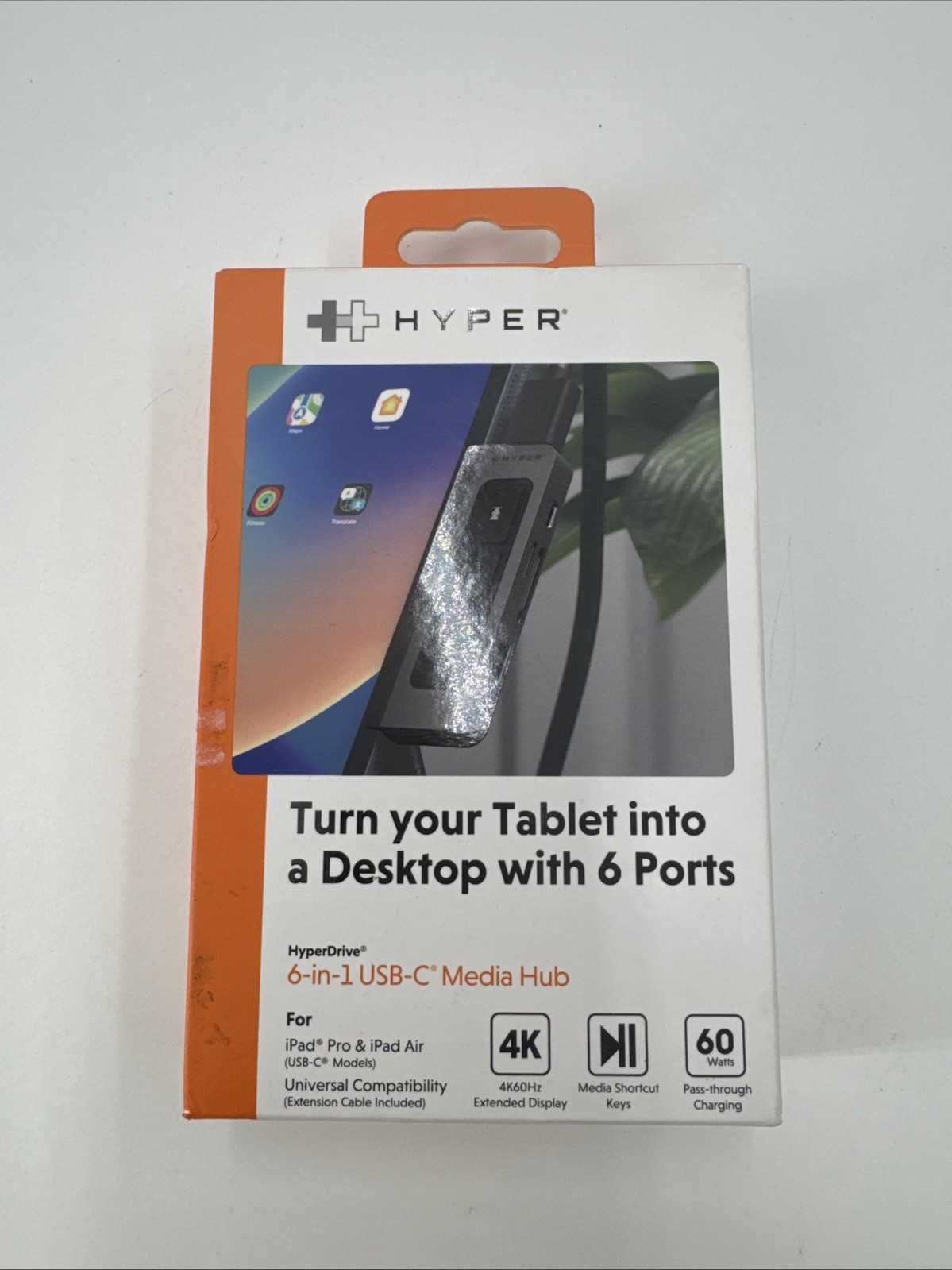 New In Box Hyper HyperDrive 6 In 1 USB C Media Hub W/6 Ports 60 Watts HD449WM
