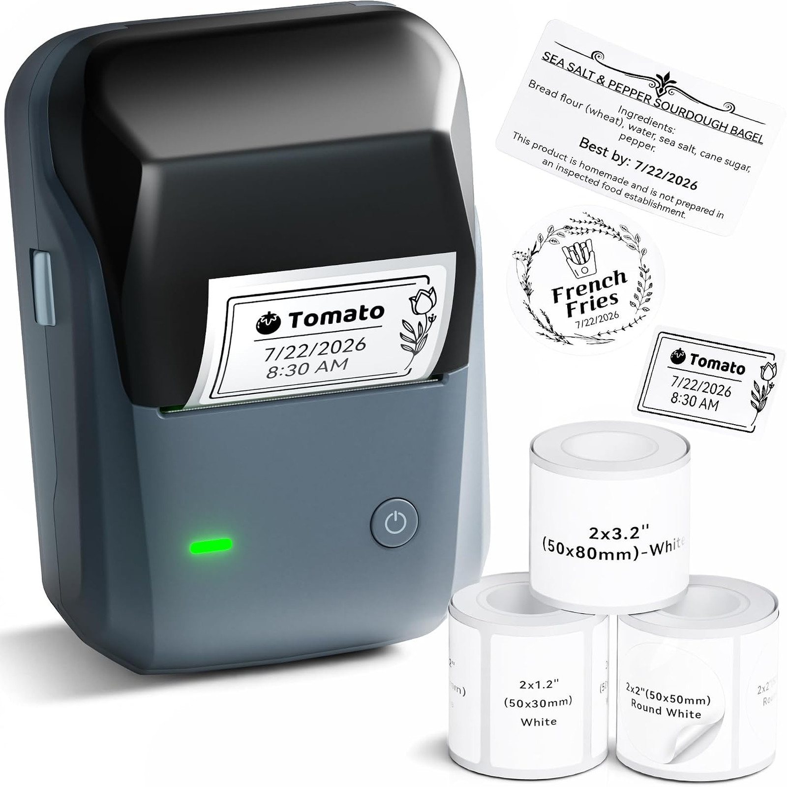 B1 Label Maker Bluetooth with 3 White Label Rolls 50x30mm 50x80mm Office Printer