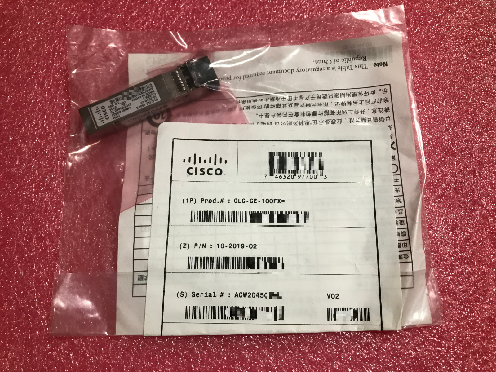 NEW Cisco GLC-GE-100FX 10-2019-02 100Base-FX SFP GBIC Transceiver Module