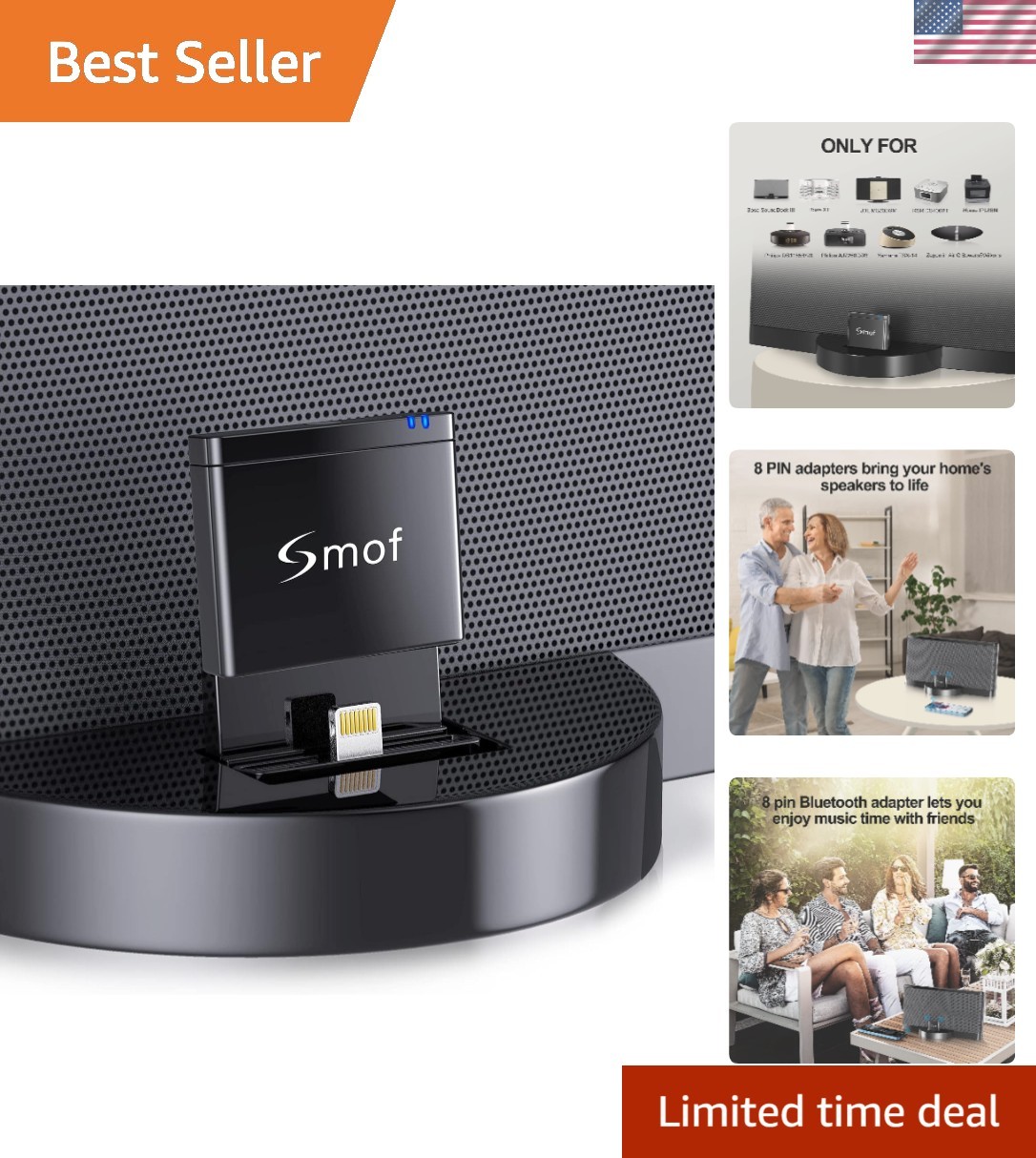 8 Pin Bluetooth Audio Receiver for Instant Wireless Music on Compatible Speakers