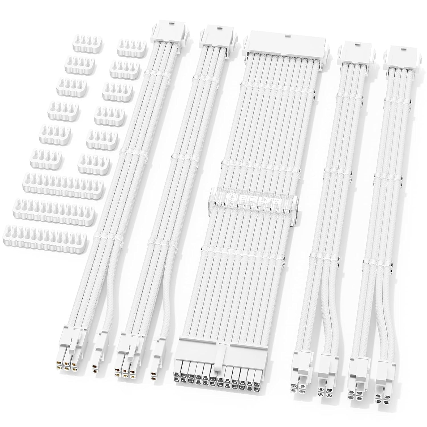PSU Cable Extension Kit,Bright White Sleeved PC Cables Extensions Mod,24Pin ATX
