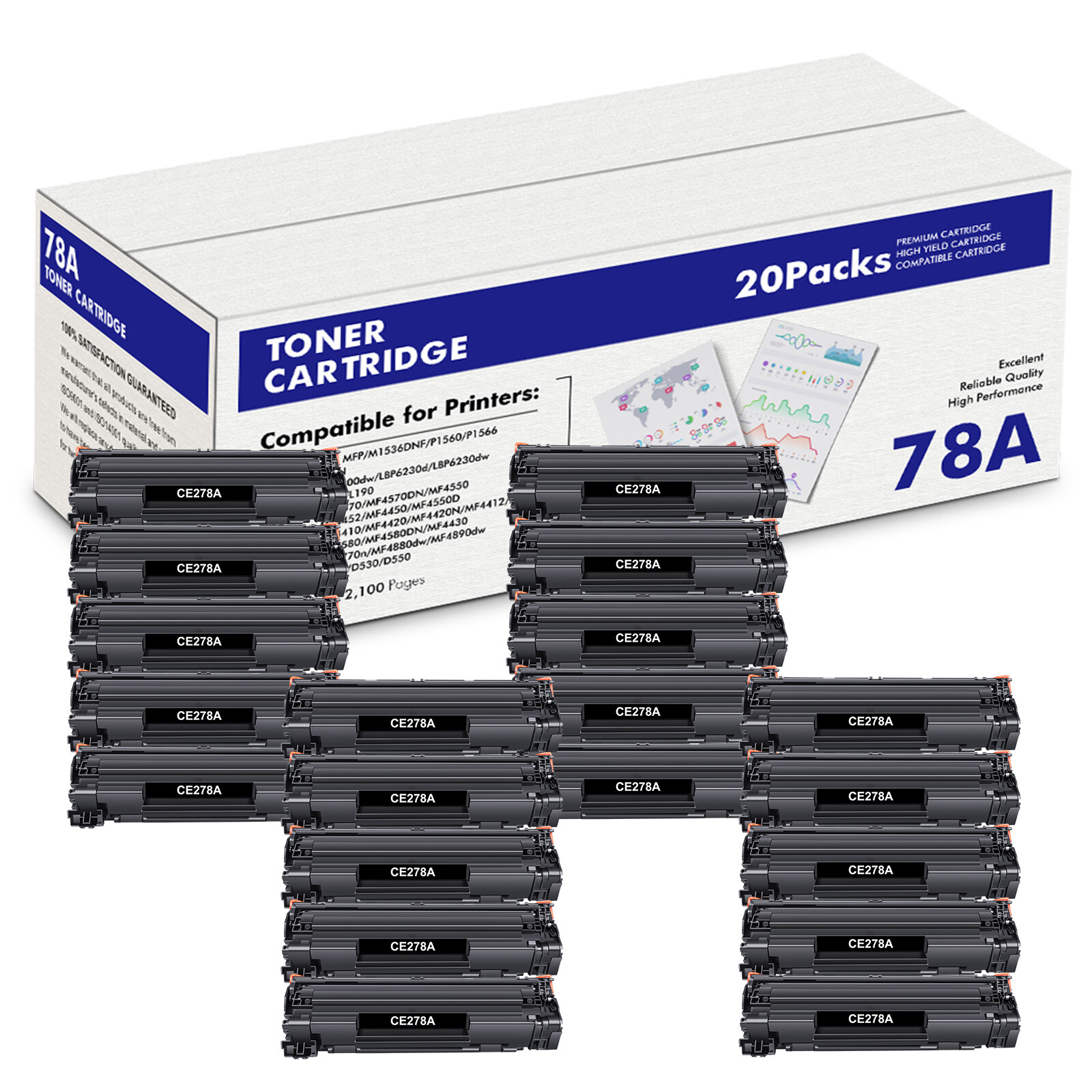 20PK CE278A Black Toner Cartridges For HP LaserJet Pro M1536D M1536DN M1536DNF