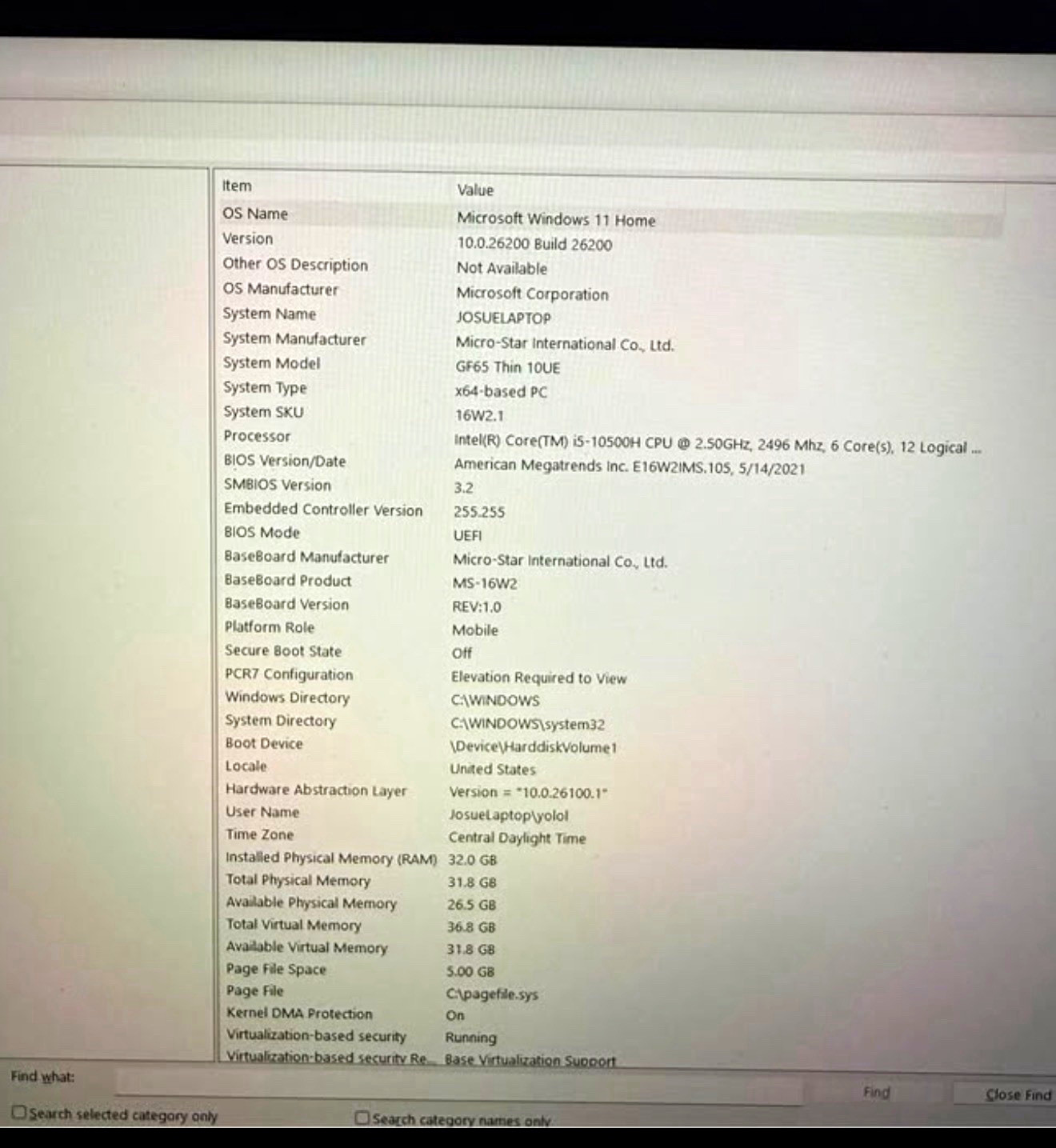 MSI GF65 Thin 10UE 15.6" i5-10500H 32GB 1tb SSD RTX 3060 W11