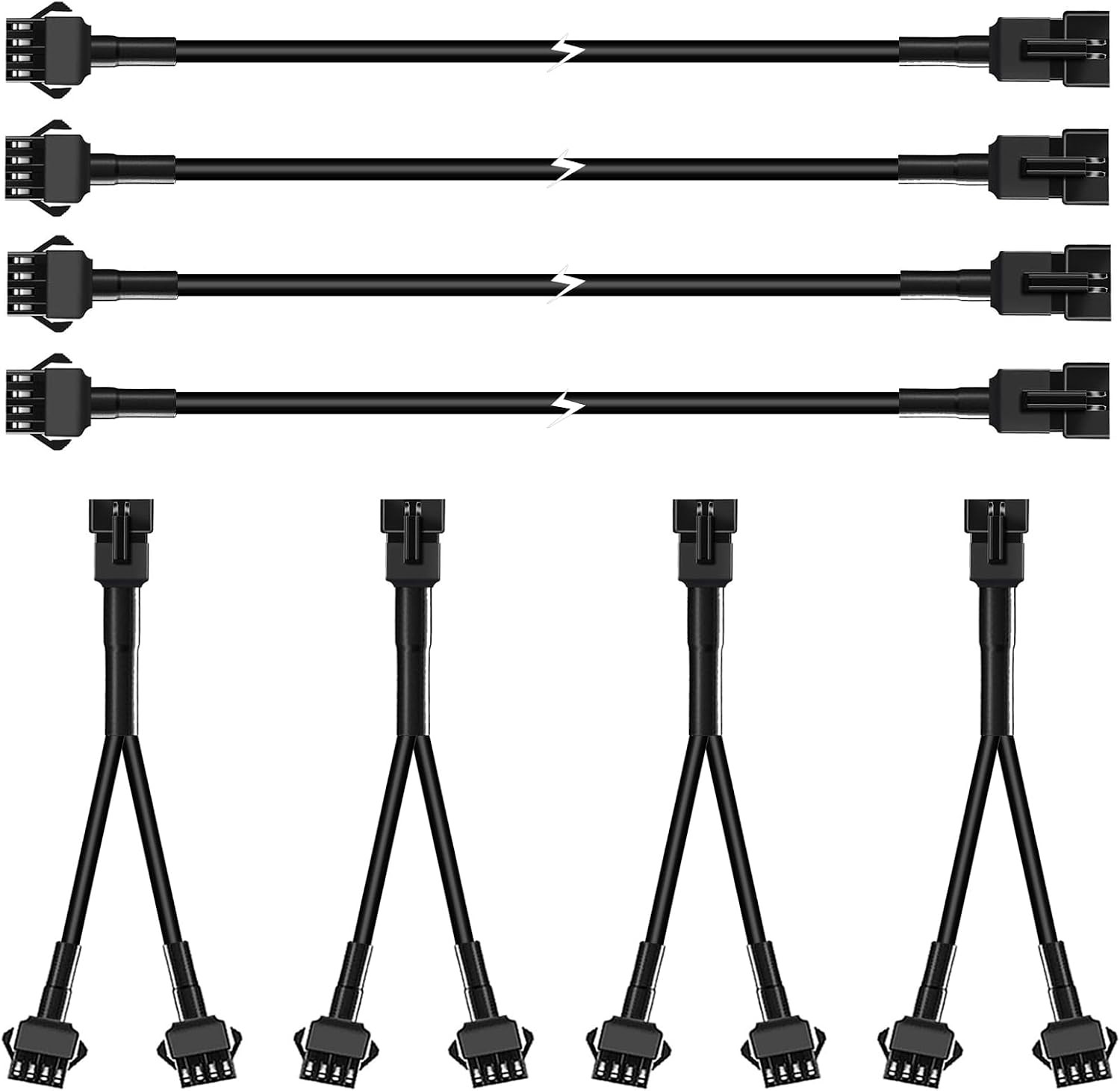4PCS 40 Inch 4Pin Extension Cords and 4PCS 2-Way Splitters