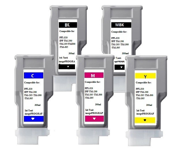 5 Pack PFI320 Ink Cartridge for Canon iPF TM-200 TM-205 TM-300 TM-305 PFI320
