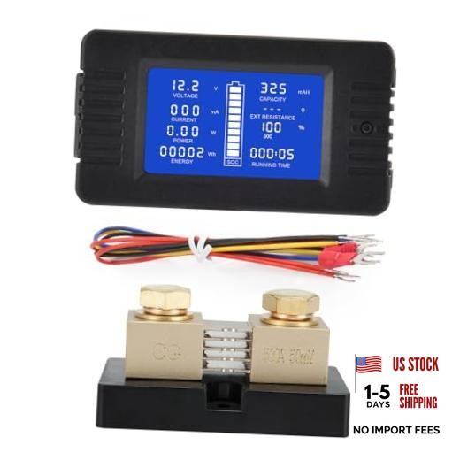 DC Multifunction Battery Monitor Meter with Shunt,0-200V,0-500A, LCD Display