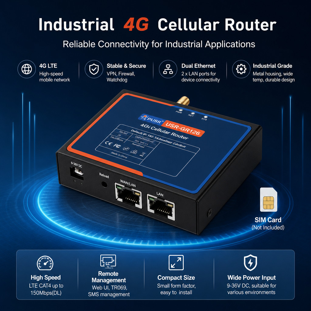 LTE Cat.1 Mini Industrial Cellular Router, Global 4G LTE, Dual LAN/WAN