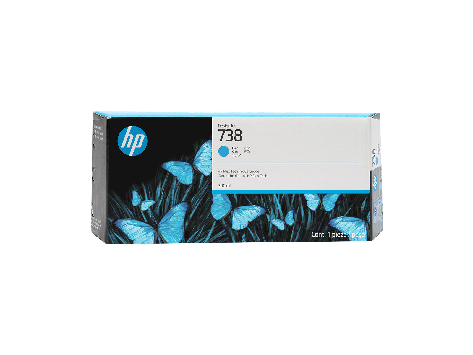 HP 738 300-ml Cyan DesignJet Ink Cartridge, 676M6A