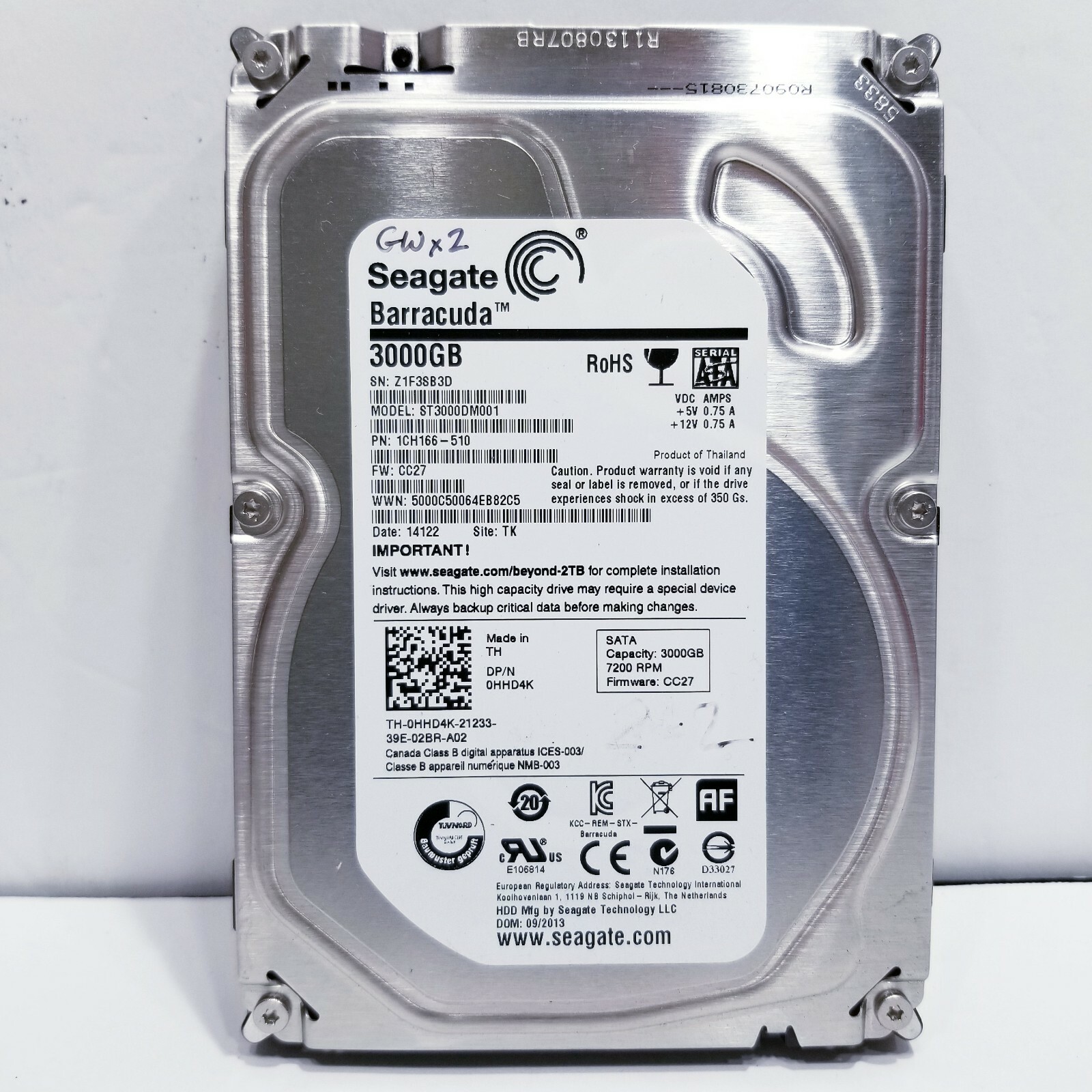 HY] Seagate Barracuda ST3000DM001 F/W: CC27 P/N: 1CH166-510 TK Z1F3 3TB 