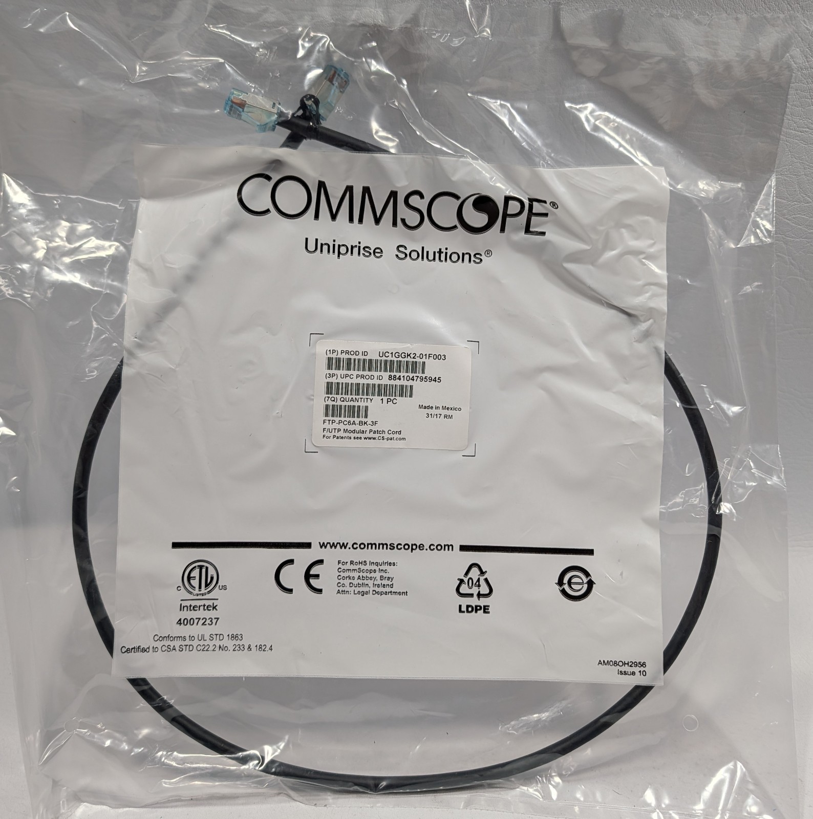 Lot of 80 NEW CommScope Uniprise Cat 6A F/UTP Patch Cords 3ft UC1GGK2-01F003 NEW