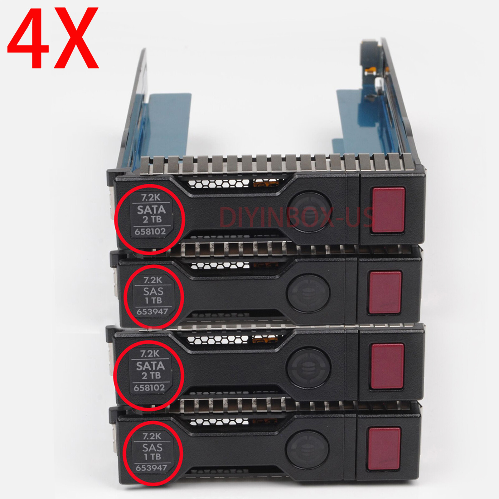 LOT OF 4 HP Original 3.5" LFF SAS SATA G8 G9 Server Drive Caddy Tray 651314-001